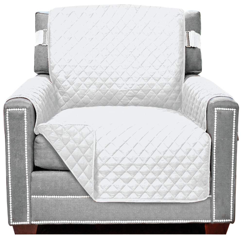 Sofa Shield Patented Chair Slip Cover, Large Cushion Protector, Reversible Stain And Dog Tear Resistant Slipcover, Quilted Microfiber 23” Seat, Washable Covers For Dogs Pets Kids, White
