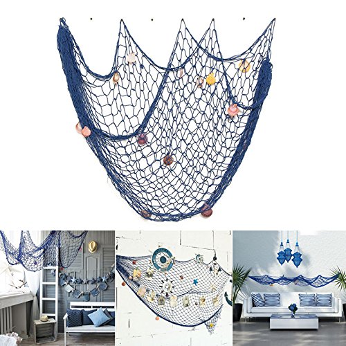 Rosoz Nautical Decorative Fishing Net, Sea Theme Fish Net Decor for Party/Wall Decoration Background,Blue,79inch x 59inch