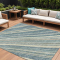 8 X 10 Sky Blue Beige And Tan Striped Washable Indoor Outdoor Area Rug