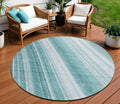 8 Teal Blue Turquoise And Aqua Round Striped Washable Indoor Outdoor Area Rug