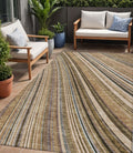5 X 8 Taupe Beige And Brown Striped Washable Indoor Outdoor Area Rug