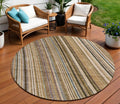 8 Taupe Beige And Brown Round Striped Washable Indoor Outdoor Area Rug