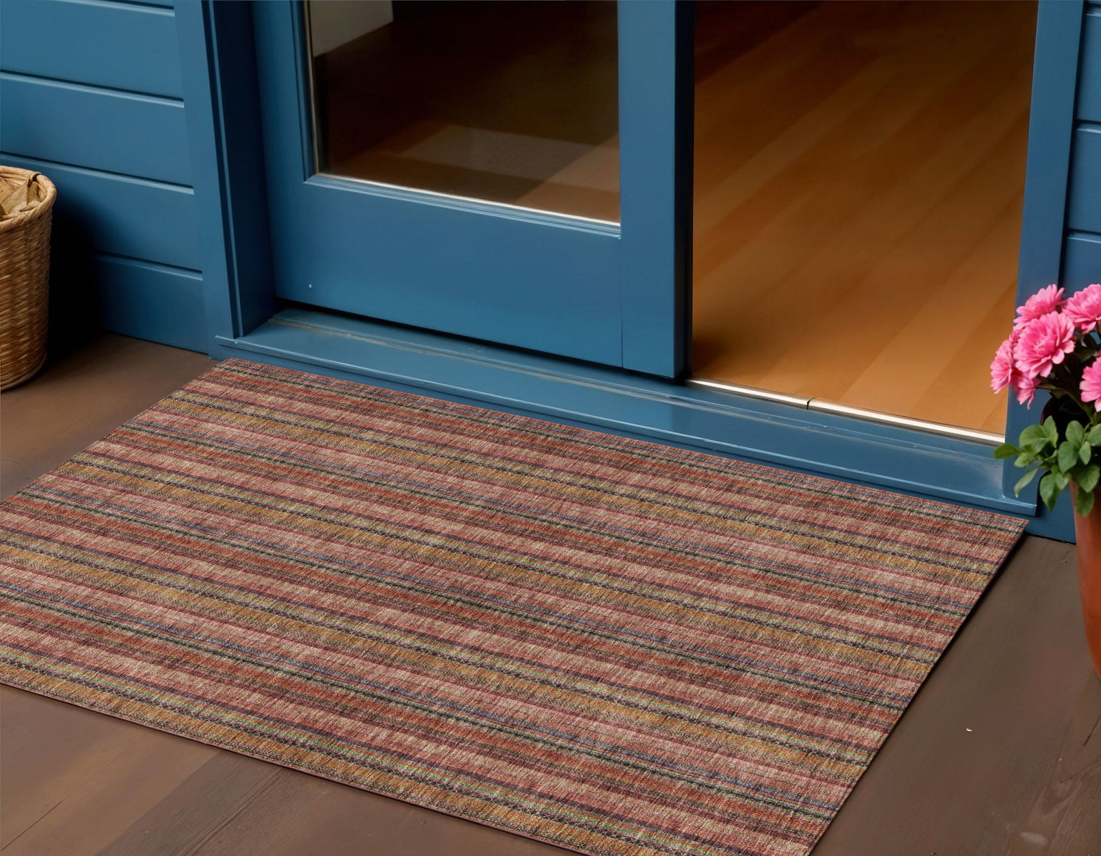 3 X 5 Blush Burgundy And Pink Striped Washable Indoor Outdoor Area Rug