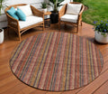 8 Blush Burgundy And Pink Round Striped Washable Indoor Outdoor Area Rug