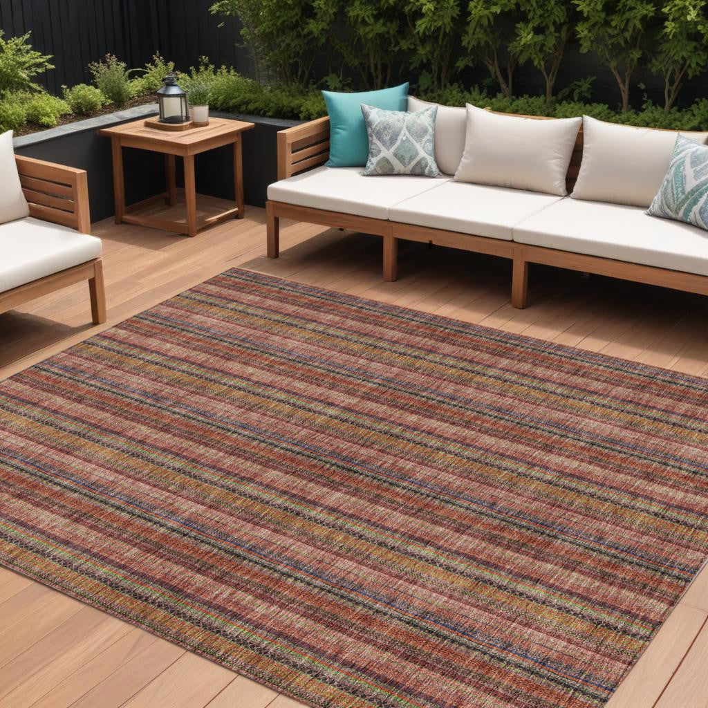 9 X 12 Blush Burgundy And Pink Striped Washable Indoor Outdoor Area Rug