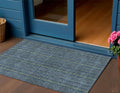 3 X 5 Blue Denim Blue And Mint Green Striped Washable Indoor Outdoor Area Rug