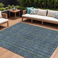 8 X 10 Blue Denim Blue And Mint Green Striped Washable Indoor Outdoor Area Rug