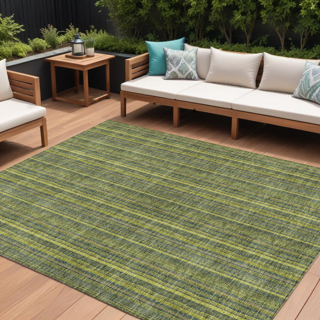 8 X 10 Olive Green And Lime Green Striped Washable Indoor Outdoor Area Rug