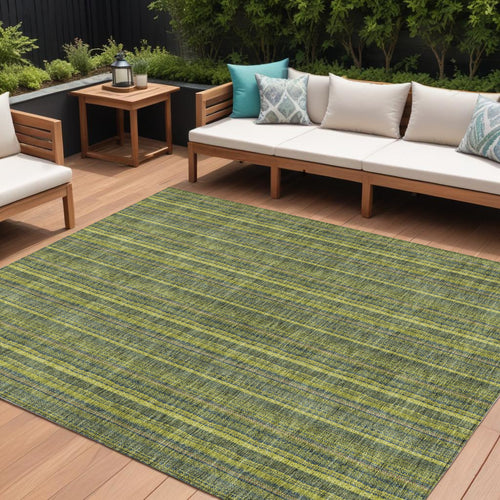 10 X 14 Olive Green And Lime Green Striped Washable Indoor Outdoor Area Rug