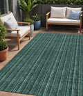 5 X 8 Teal Blue Aqua And Mint Green Striped Washable Indoor Outdoor Area Rug