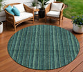 8 Teal Blue Aqua And Mint Green Round Striped Washable Indoor Outdoor Area Rug