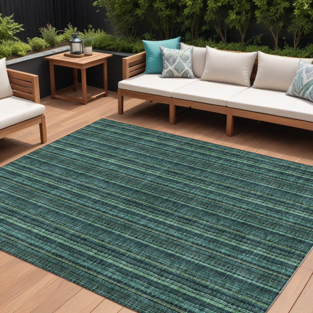 9 X 12 Teal Blue Aqua And Mint Green Striped Washable Indoor Outdoor Area Rug