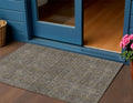 3 X 5 Taupe Denim Blue And Olive Green Striped Washable Indoor Outdoor Area Rug