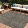 8 X 10 Taupe Denim Blue And Olive Green Striped Washable Indoor Outdoor Area Rug