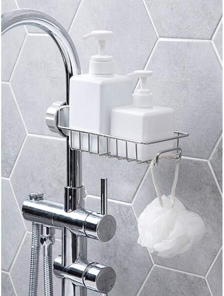Juzr Faucet Storage Rack | Tap Hanging Holder | Stainless Steel Adjustable Faucet Sponges/Soaps/Scrubbers Rack Holder for Kitche