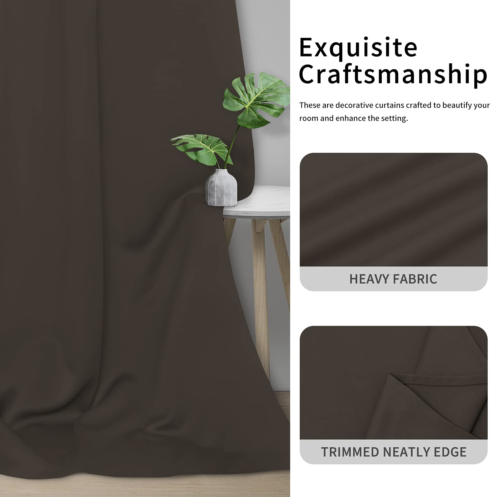 Easy-Going Blackout Curtains For Bedroom, Solid Thermal Insulated Grommet And Noise Reduction Window Drapes, Room Darkening Curtains For Living Room, 2 Panels(42X84 In, Coffee)