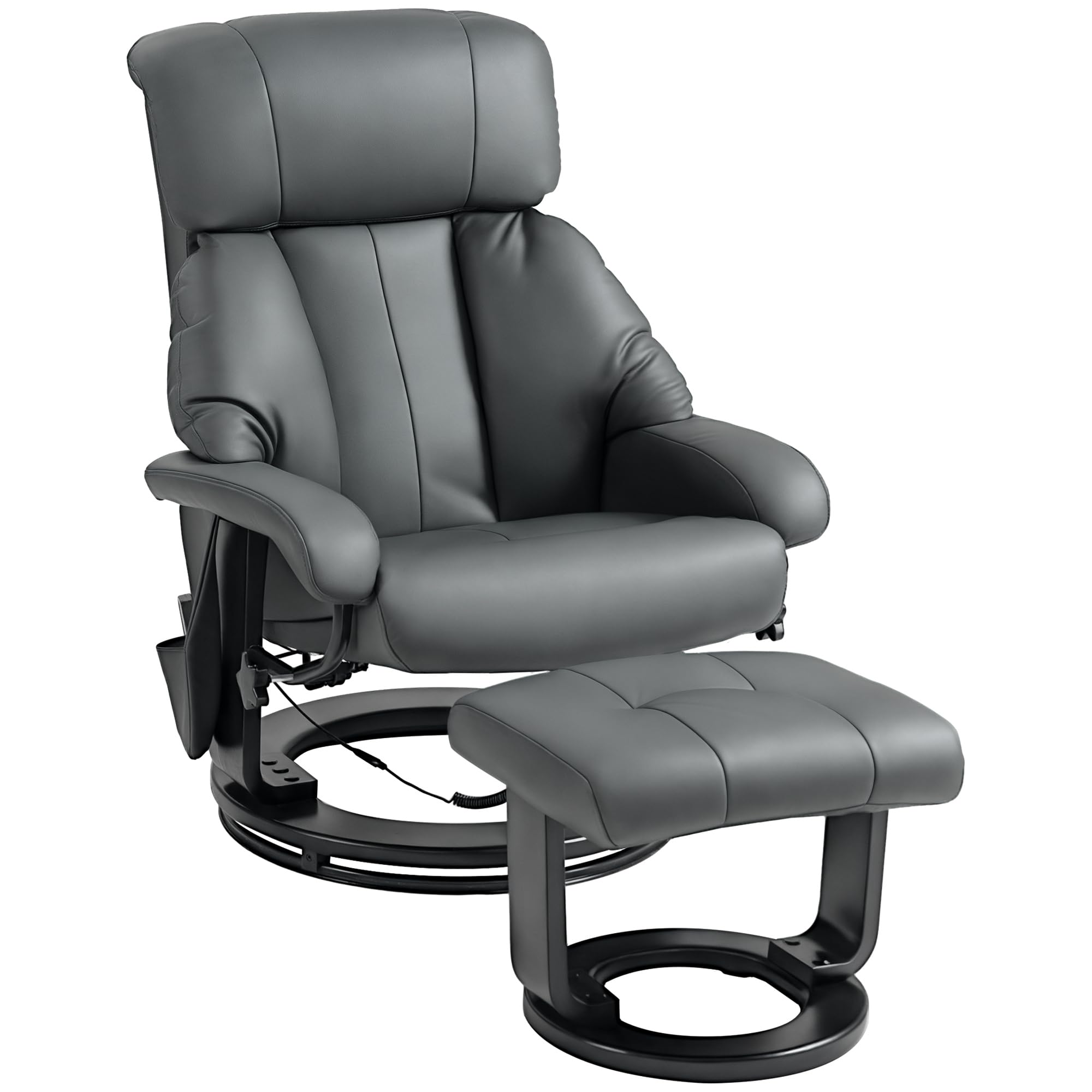 HOMCOM Massage Recliner Chair with Ottoman, 360 Swivel Recliner and Footstool, 10 Point Vibration, PU Leather Reclining Chair wi