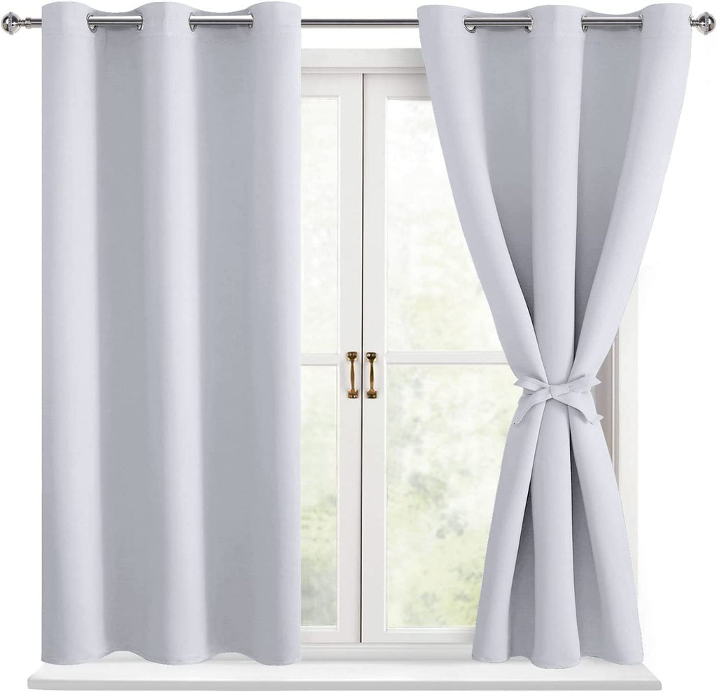 Hiasan Blackout Curtains For Bedroom - Thermal Insulated & Energy Saving Window Curtains For Living Room, 2 Drape Panels Sewn With Tiebacks, Greyish White, 38 X 54 Inch