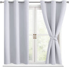 Hiasan Blackout Curtains For Bedroom - Thermal Insulated & Energy Saving Window Curtains For Living Room, 2 Drape Panels Sewn With Tiebacks, Greyish White, 38 X 54 Inch