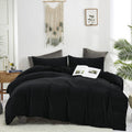 Clothknow Black Fluffy Queen Comforter Set 3Pcs Black Velvet Bedding Comforter Sets Black Queen Comforter Soft Black Queen Size