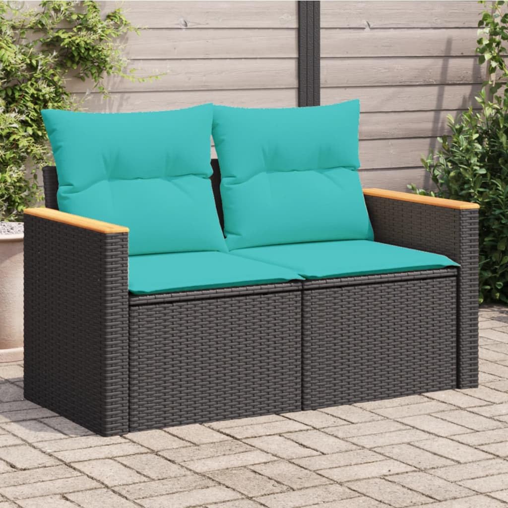 vidaXL Patio Sofa Black Poly Rattan with Cushions/Storage - 2-Seater Outdoor Loveseat, Modular Design
