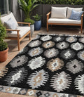 5 X 8 Black Ivory And Taupe Southwestern Washable Indoor Outdoor Area Rug