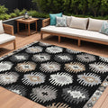 9 X 12 Black Ivory And Taupe Southwestern Washable Indoor Outdoor Area Rug