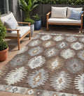5 X 8 Brown Ivory And Taupe Southwestern Washable Indoor Outdoor Area Rug