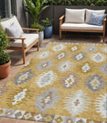 5 X 8 Gold Ivory And Taupe Southwestern Washable Indoor Outdoor Area Rug