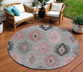 8 Gray Mauve And Charcoal Round Southwestern Washable Indoor Outdoor Area Rug