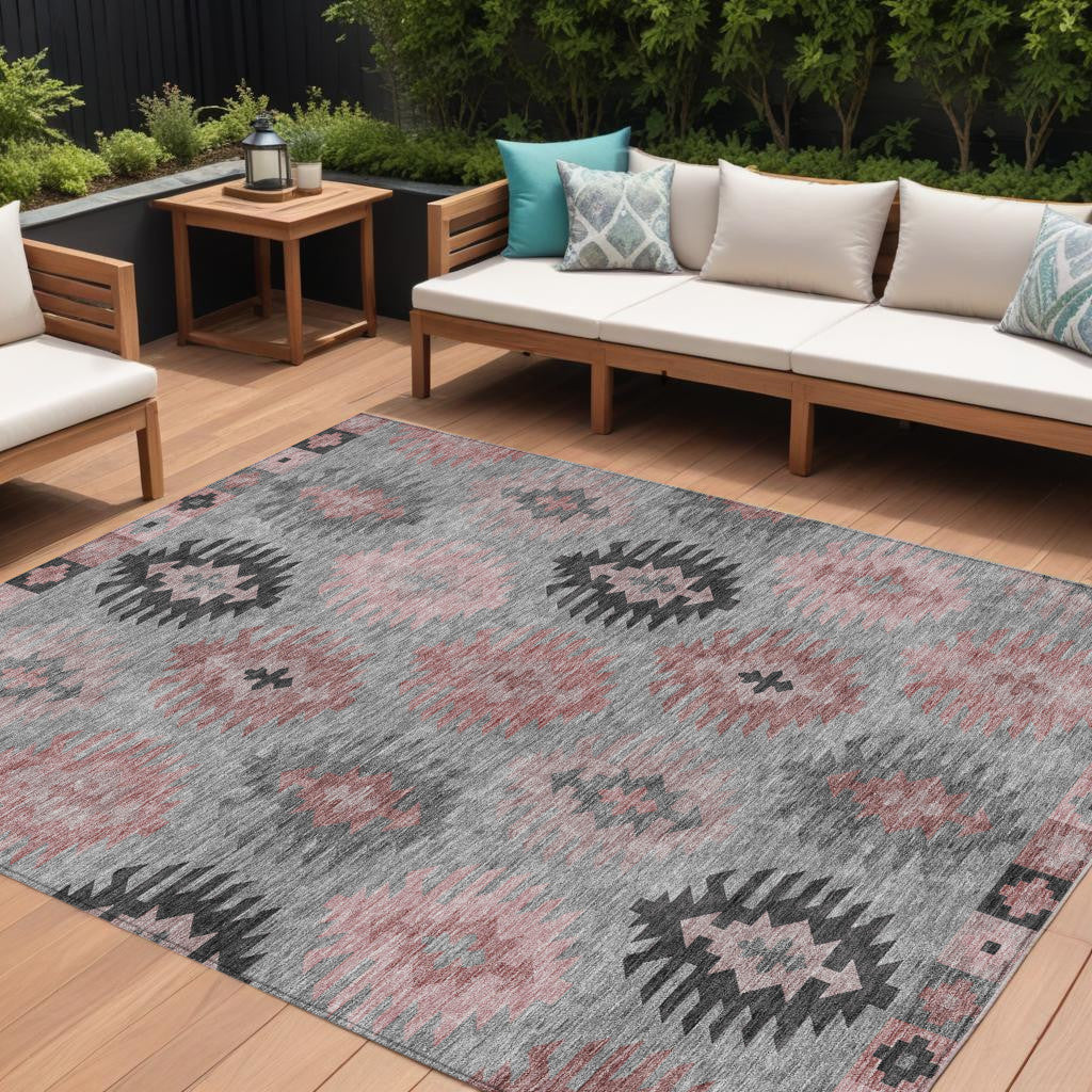 10 X 14 Gray Mauve And Charcoal Southwestern Washable Indoor Outdoor Area Rug