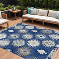 10 X 14 Navy Blue Ivory And Gray Southwestern Washable Indoor Outdoor Area Rug