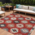 10 X 14 Red Ivory And Salmon Southwestern Washable Indoor Outdoor Area Rug