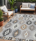 5 X 8 Silver Beige And Charcoal Southwestern Washable Indoor Outdoor Area Rug