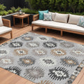 10 X 14 Silver Beige And Charcoal Southwestern Washable Indoor Outdoor Area Rug