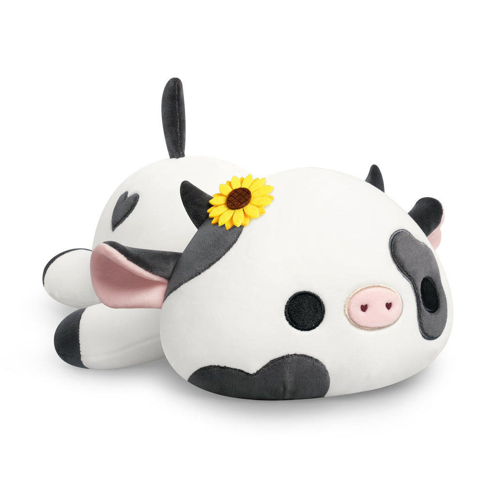Onsoyours Cute Cow Plushie with Sunflower Headwear, Soft Stuffed Milk Cow Squishy Plush Animal Toy Flower Cow Pillow for Kids (S