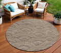 8 Brown Beige And Taupe Round Geometric Washable Indoor Outdoor Area Rug