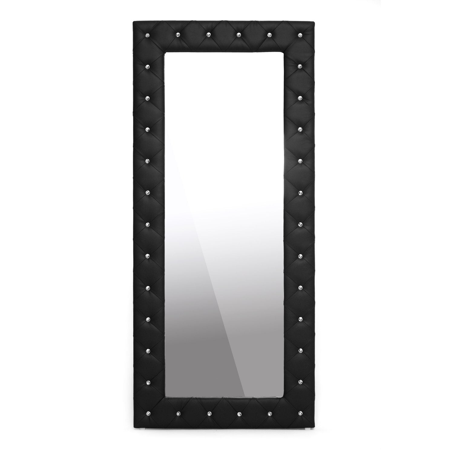 Baxton Studio Stella Crystal Tufted Modern Floor Mirror, White