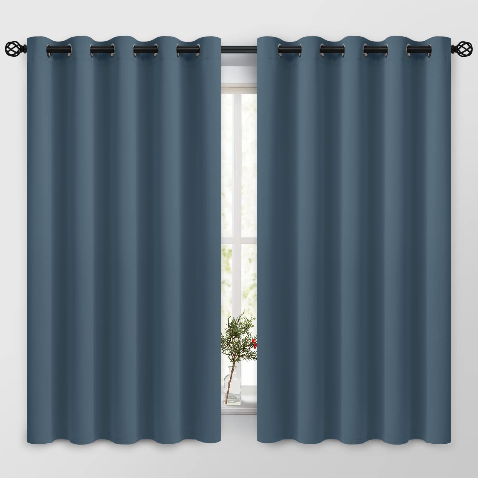 Cosviya Curtains 63 Inch Length 2 Panels Grommet Room Darkening,Thick Polyester Light Blocking Insulated Thermal Stone Blue Curt