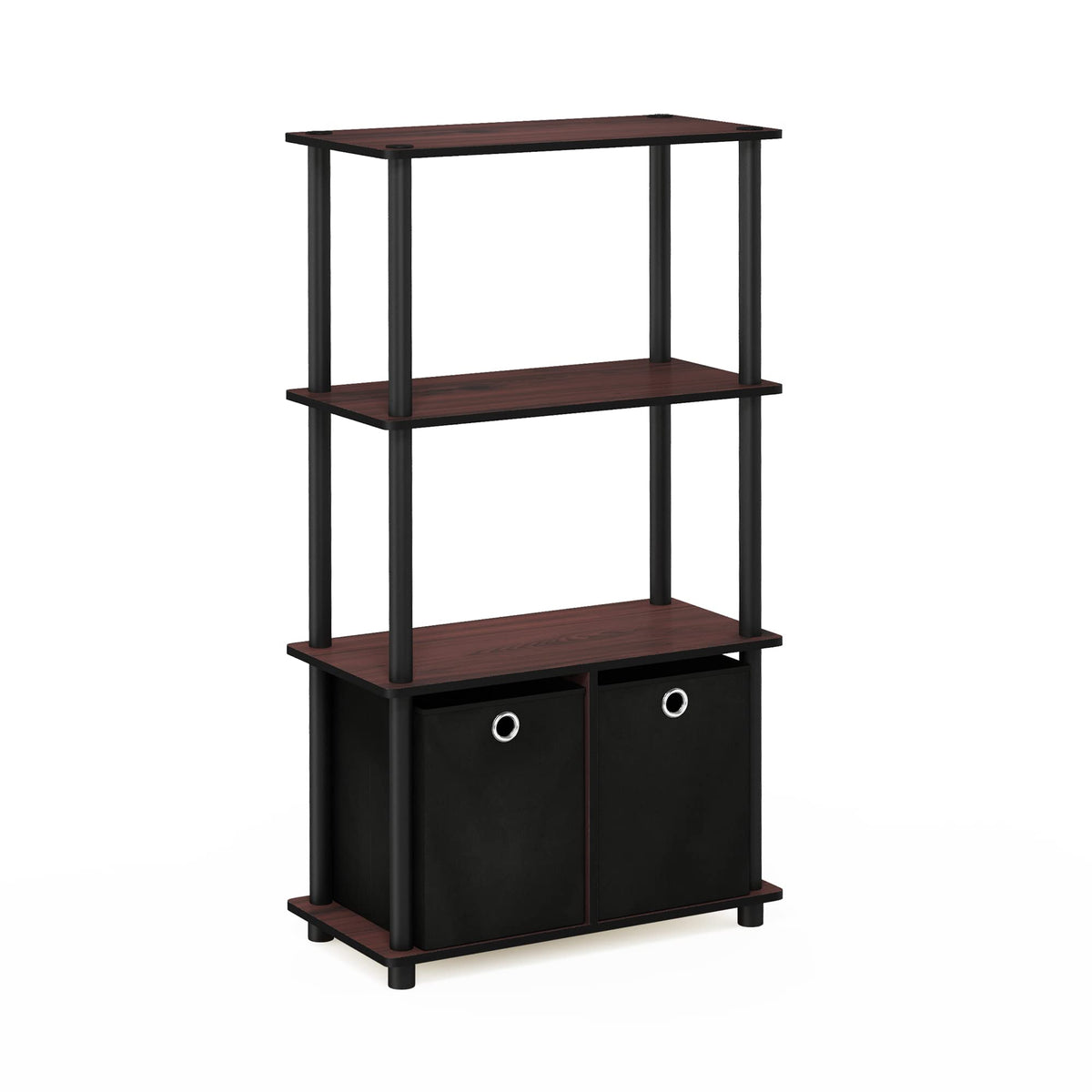 Furinno NW889DC/BK Go Green 4-Tier Multipurpose Storage Rack w/Bins, Dark Cherry/Black