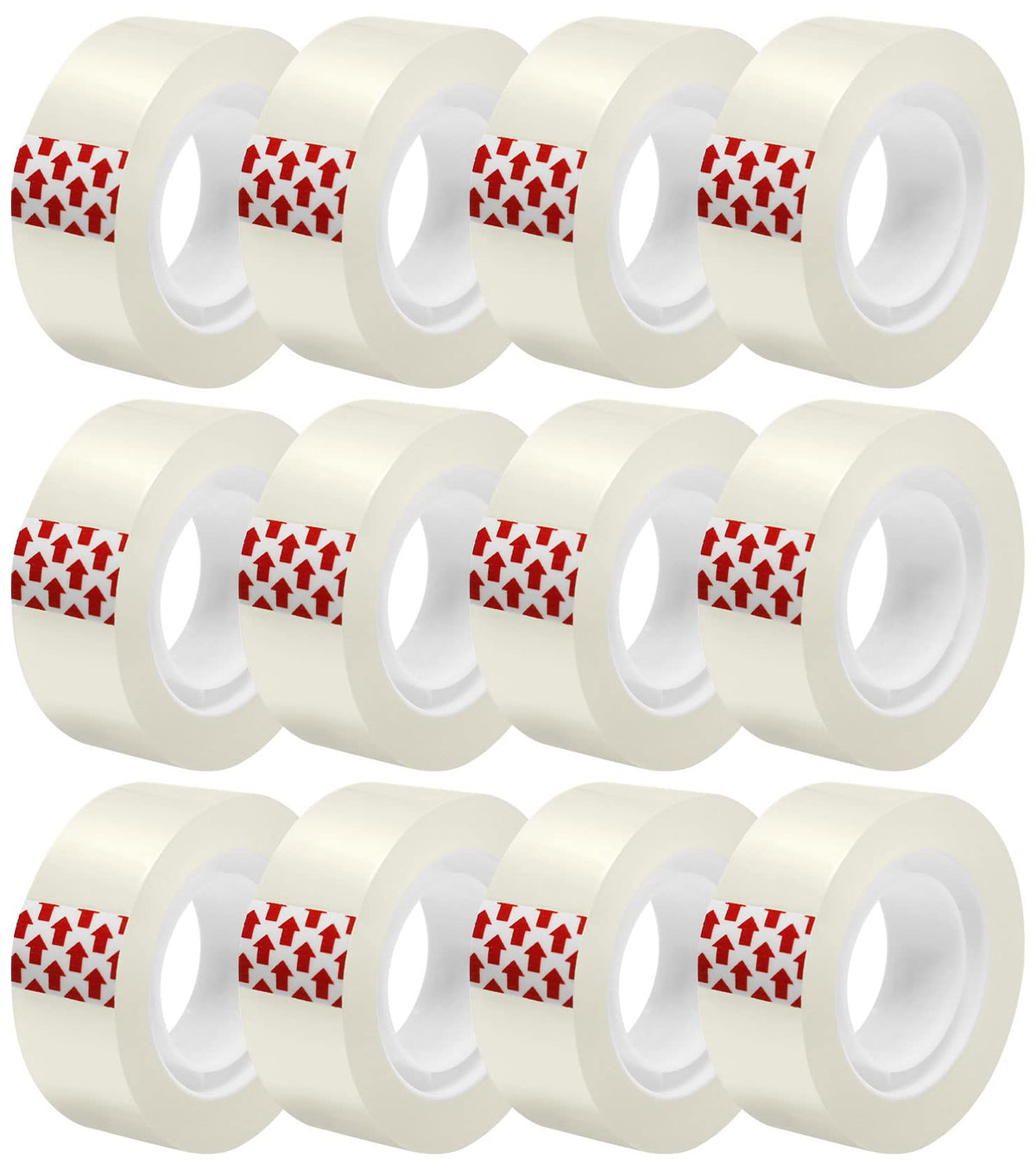 Gibibu 12 Rolls Transparent Tape Refills, Clear Tape Dispenser Refill Rolls, Glossy Gift Wrap Tapes For Office, School, Home, 3/