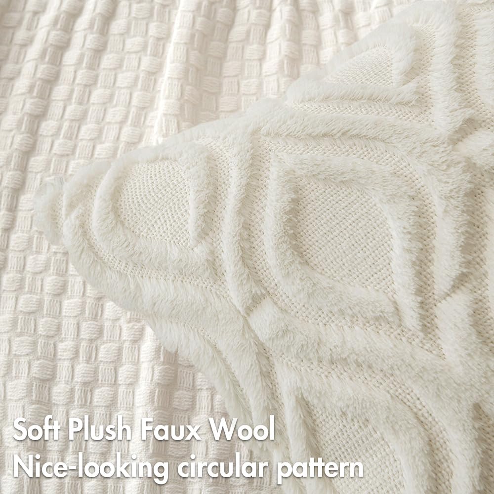 Miulee Cream White Throw Pillow Covers 16X16 Inch, Soft Winter Plush Faux Wool Couch Pillow Covers Set Of 2 Decorative Farmhouse Boho Throw Pillows For Sofa Living Room Bed