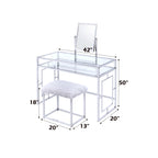 Acme Josh Metal Frame Vanity and Stool in White and Chrome