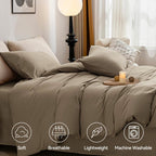 Jellymoni Khaki Duvet Cover Queen Size - 100% Washed Cotton Linen Like Textured Comforter Cover, 3 Pieces Breathable Soft Beddin