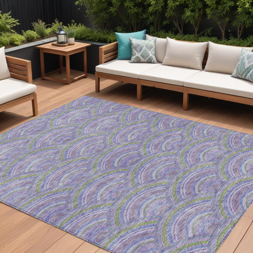 8 X 10 Lavender Sage And Ivory Geometric Washable Indoor Outdoor Area Rug