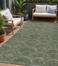 5 X 8 Olive Green Fern Green And Silver Geometric Washable Indoor Outdoor Area Rug