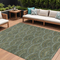 10 X 14 Olive Green Fern Green And Silver Geometric Washable Indoor Outdoor Area Rug