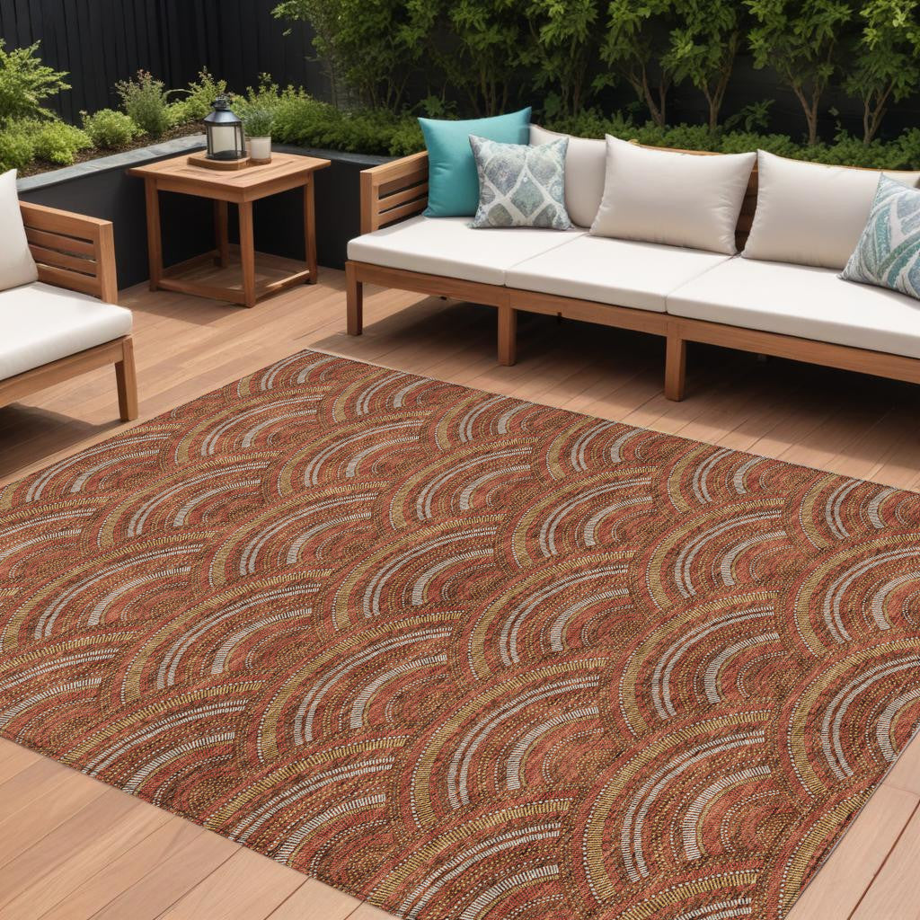 10 X 14 Orange Gold And Ivory Geometric Washable Indoor Outdoor Area Rug