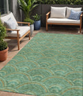 5 X 8 Sage Fern Green And Peach Geometric Washable Indoor Outdoor Area Rug