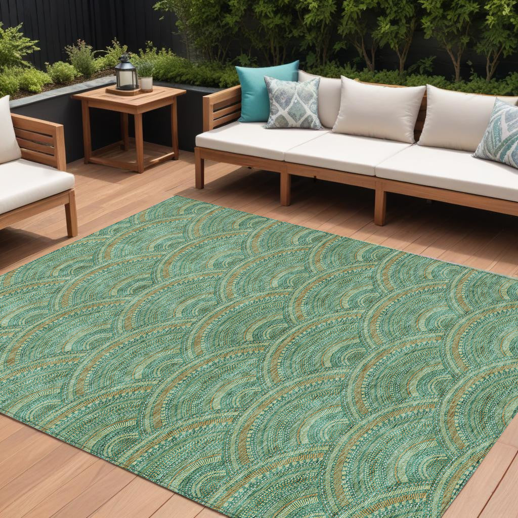10 X 14 Sage Fern Green And Peach Geometric Washable Indoor Outdoor Area Rug